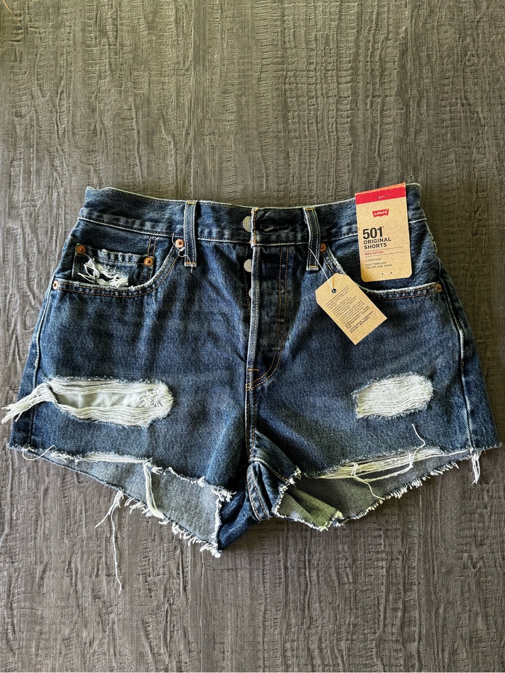 Levi's Dark Blue Distressed High-Rise Denim Jean Shorts